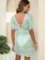 Full Size Boho Print Surplice Beach Cover Up Dress Plus Size - Ladyez