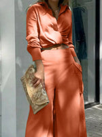 Long Sleeve Shirt and Wide Leg Pants Set