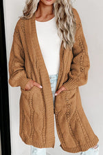 Cable-Knit Dropped Shoulder Slit Cardigan