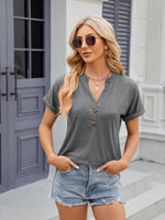 Florira Notched Short Sleeve T-Shirt - Ladyez