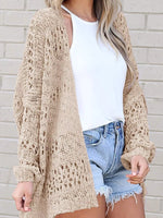 Full Size Openwork Open Front Lightweight Cardigan Plus Size
