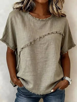 Full Size Frayed Hem Short Sleeve Top Plus Size