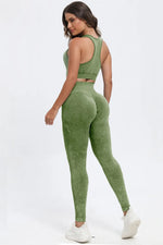 3 Piece Washed Square Neck Wide Strap Active Set - Ladyez