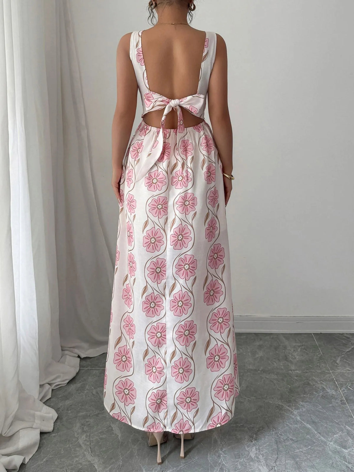 Floral Print Sleeveless Maxi Dress - Ladyez