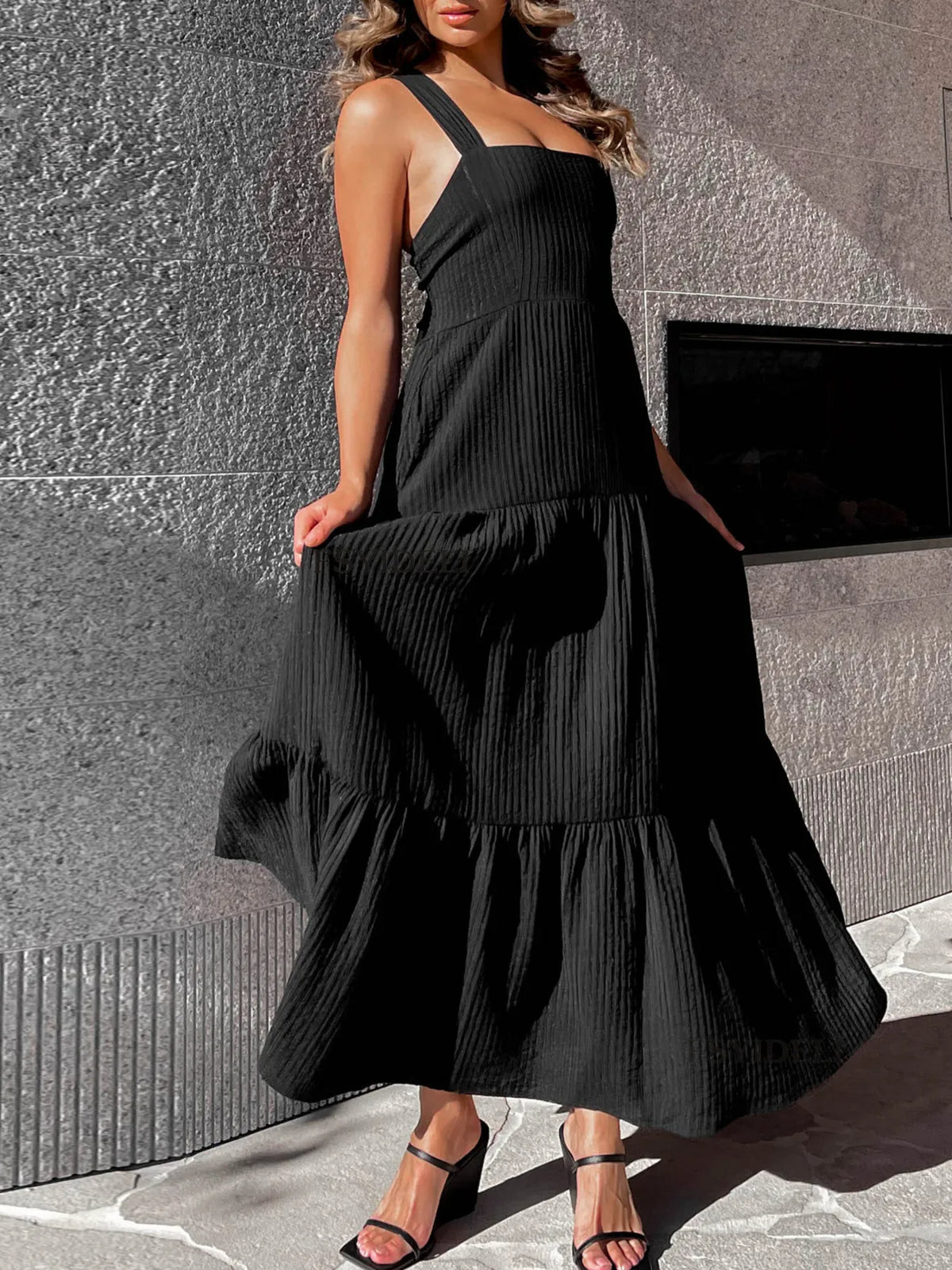 Square Neck Tiered Maxi Dress - Ladyez