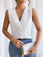 V-Neck Pleated Sleeveless Cami Tank Top - Ladyez