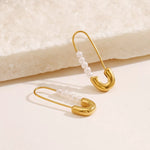 Safety Pin Pearl Accent Earrings