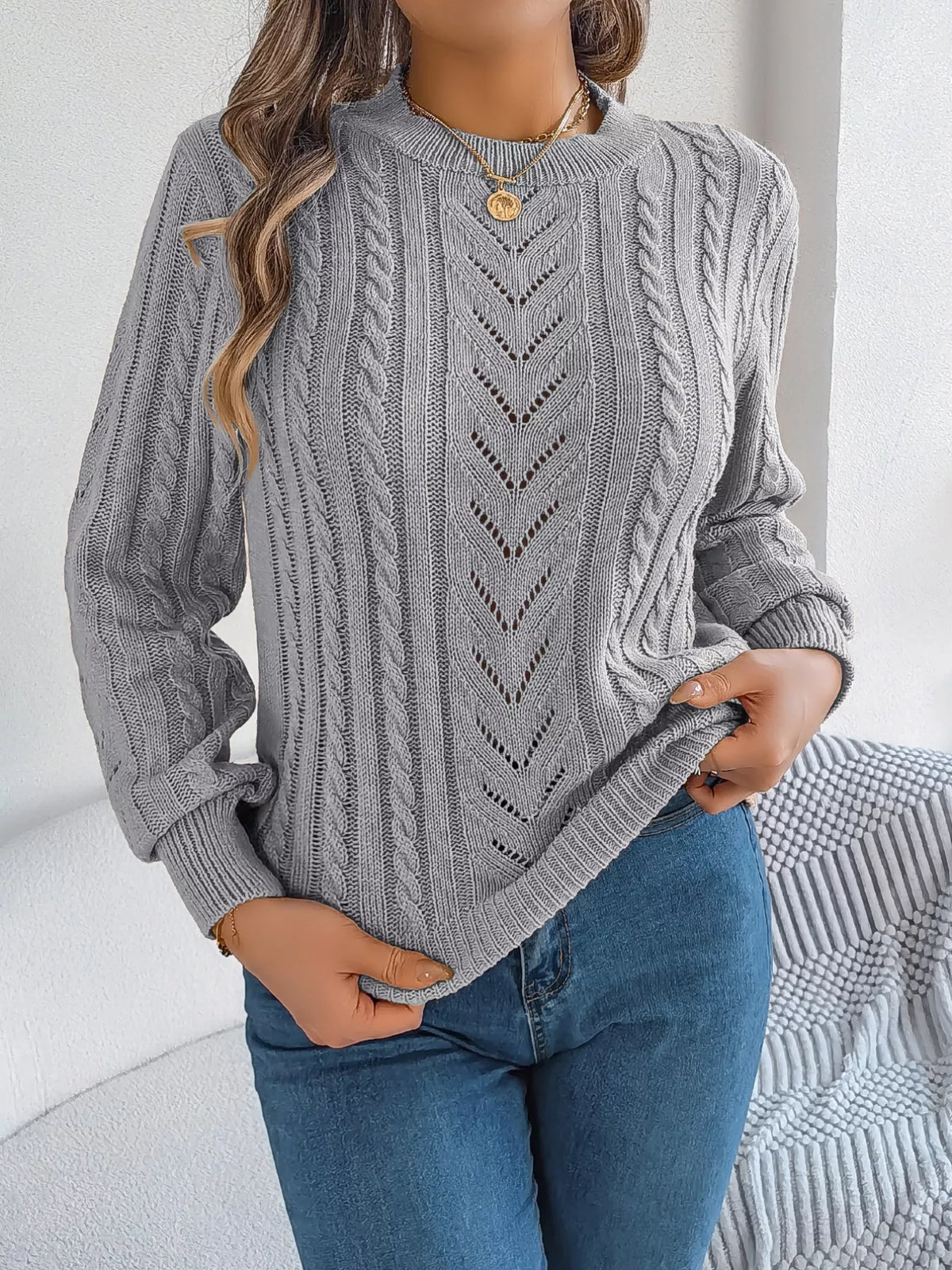 Cable-Knit Round Neck Sweater