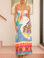 Tied Front Printed Slit Maxi Cami Dress