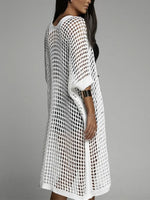 Openwork Open Front Three-Quarter Sleeve Cover Up