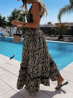 Leopard Print Sleeveless Maxi Dress with Lace Trim