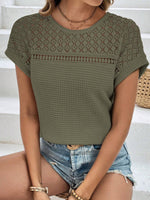 Waffle-Knit Round Neck Short Sleeve Top - Ladyez