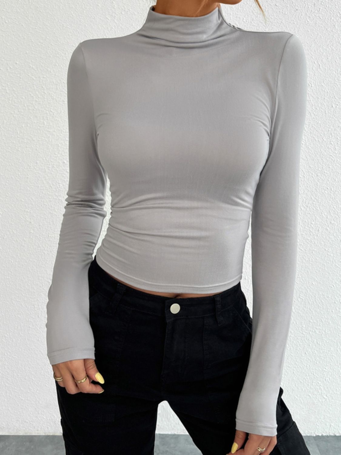Devine Mock Neck Long Sleeve T-Shirt - Ladyez