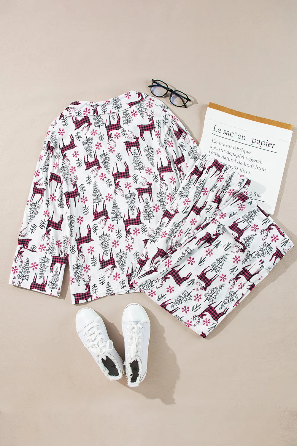 Printed Long Sleeve Top and Drawstring Pants Lounge Set - Ladyez
