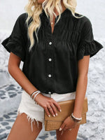 Button Down Ruffled Short Sleeve Shirt