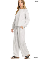 Zenana Scuba Crewneck Sweatshirt and Pants Set