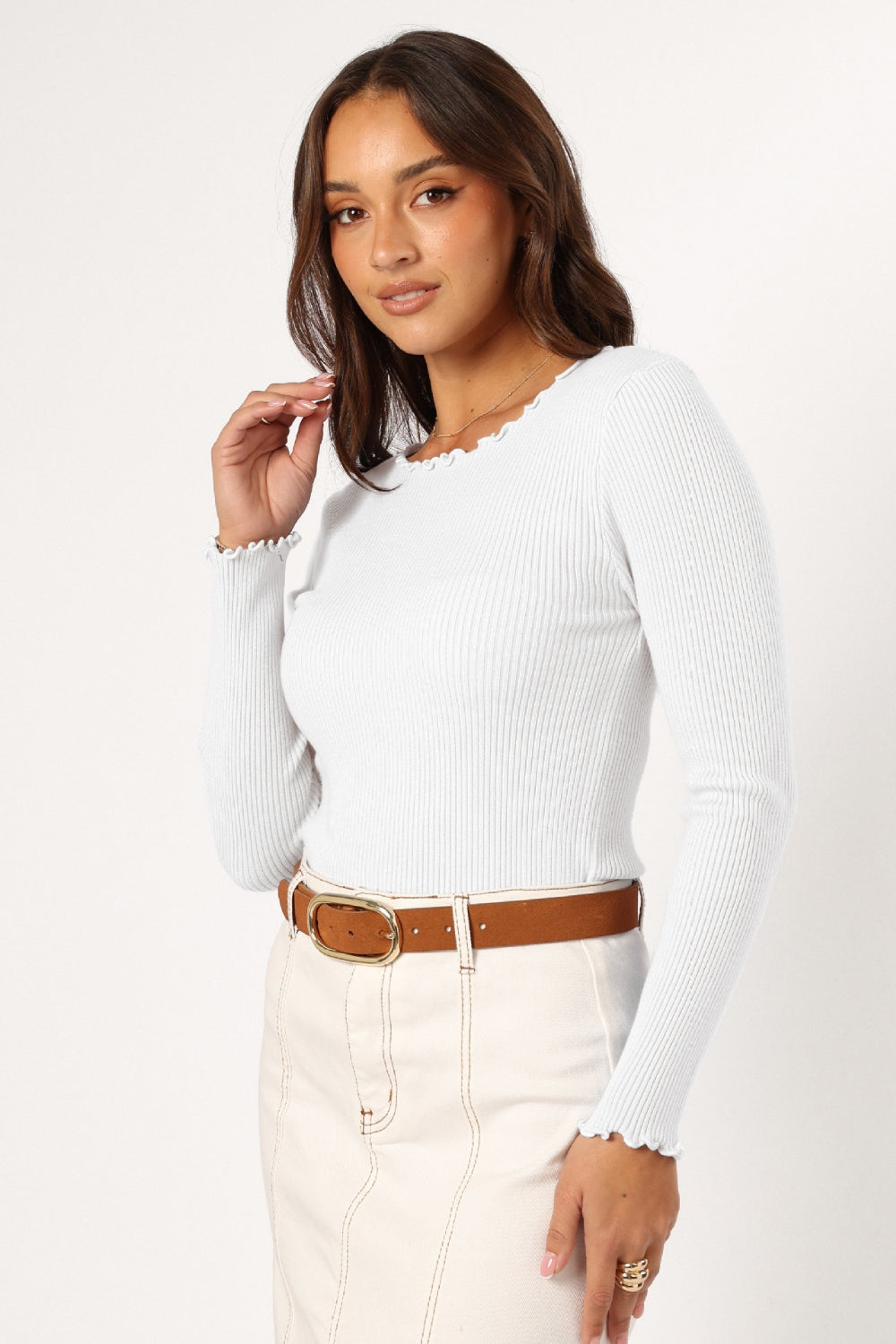 Lettuce Edge Round Neck Long Sleeve T-Shirt - Ladyez