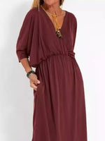 Full Size V-Neck Batwing Sleeve Maxi Dress with Side Slits Plus Size