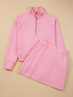 Half Zip Long Sleeve Top and Mini Skirt 2pcs Outfit