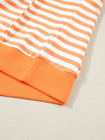 Stripe 3/4 Sleeve Exposed Seam Patchwork Pullover Top