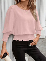 Smocked Waist Round Neck Blouse