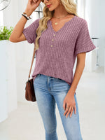 Ribbed Knit Short Sleeve T-Shirt