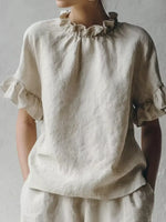 Full Size Ruffled Neck Half Sleeve Blouse Plus Size