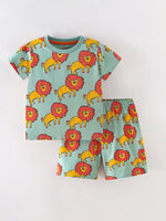 Children's Lion Print Round Neck Tee and Shorts Set