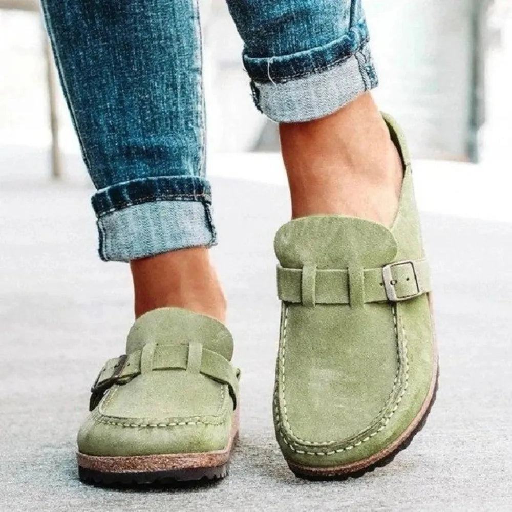 Round Toe Low Heel Buckle Loafers - Ladyez