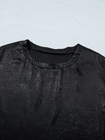 Metallic Round Neck Cap Sleeve Tee