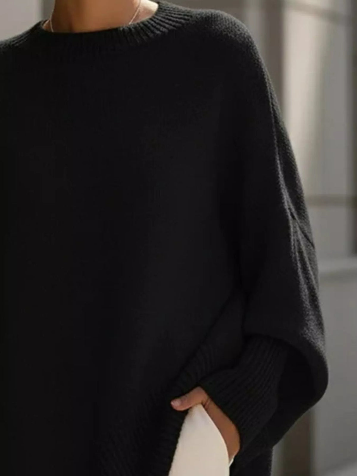 Oversized Batwing Sleeve Round Neck Sweater