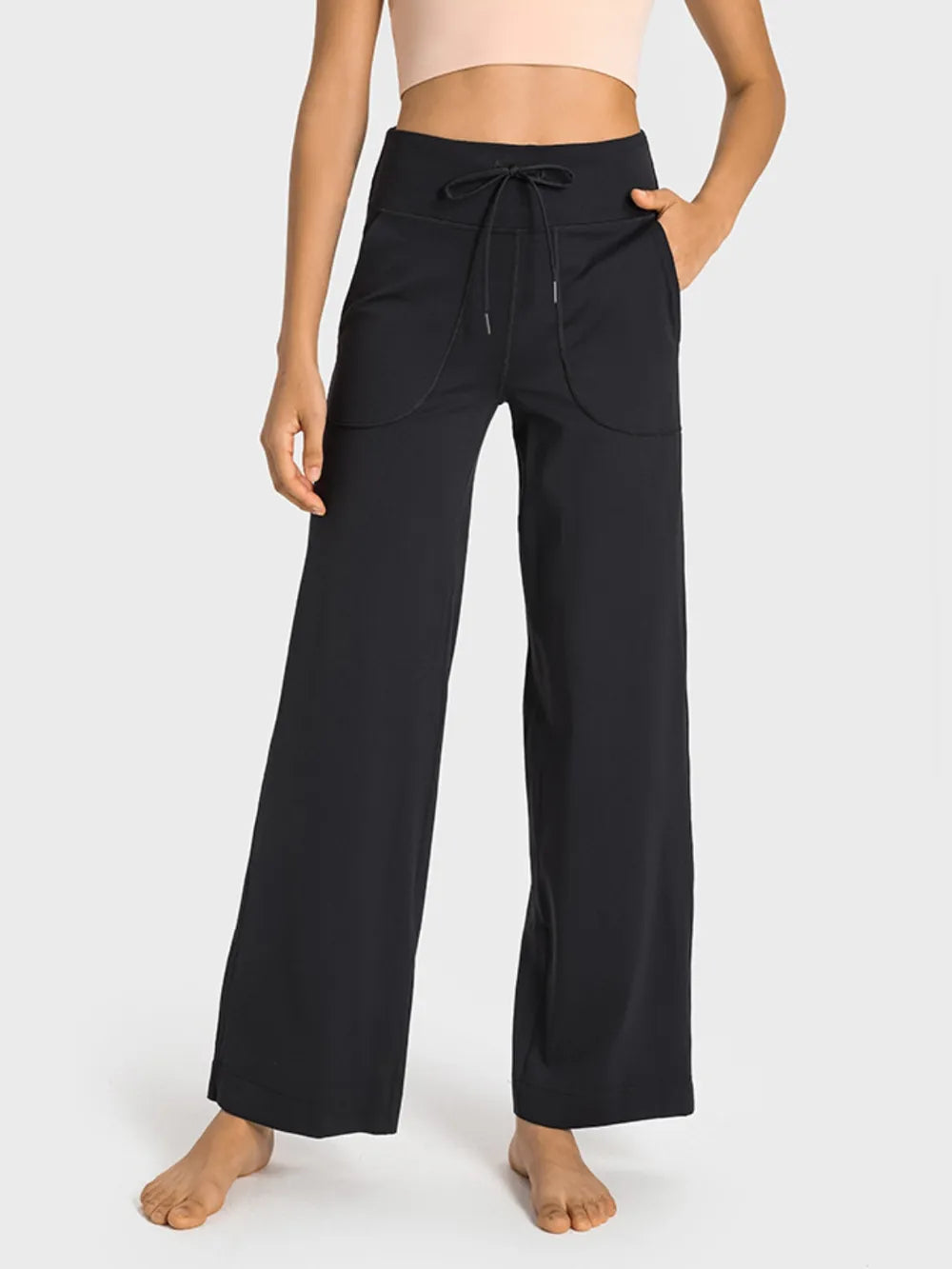 Millennia Drawstring Waist Wide Leg Sports Pants with Pockets - Ladyez