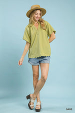 Umgee Scalloped Hem Textured Blouse