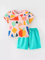 Children's Colorful Geometric Top and Shorts Set