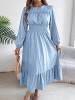 Round Neck Balloon Sleeve Tiered Dress