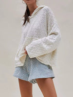 Textured Dot Knit Long Sleeve Hooded Sweater