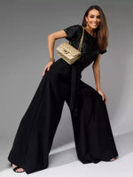 Full Size Sequin Short Sleeve Wide Leg Jumpsuit Plus Size