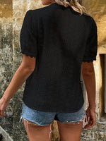 Full Size Eyelet V-Neck Short Sleeve Blouse Plus Size