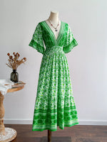 Floral Deep V-Neck Flutter Sleeves Dress