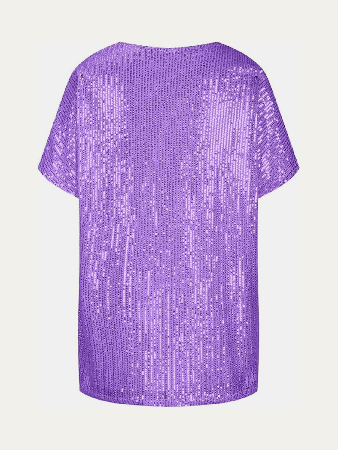 Full Size Sequin V-Neck Short Sleeve Top - Ladyez