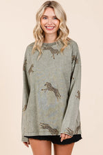 Mittoshop Mineral Wash Cheetah Print Long Sleeve Top
