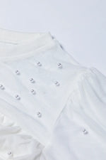 Pearl Decor Mesh Patchwork Ribbed Long Sleeve Top