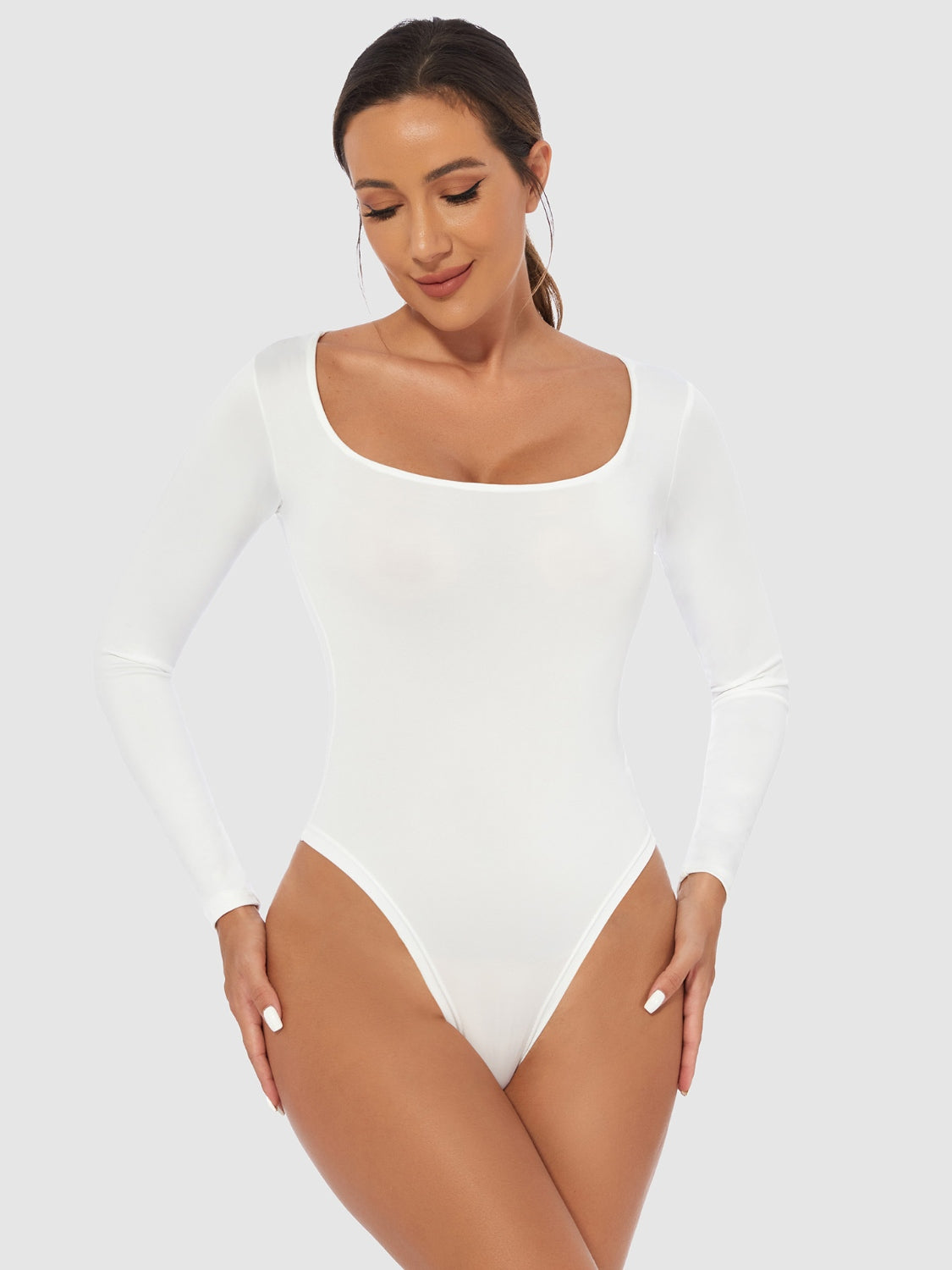 Full Size Scoop Neck Long Sleeve Bodysuit - Ladyez