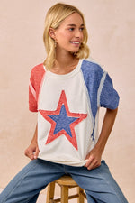 BiBi Contrast French Terry Cut Edge Detail Fourth Of July Theme T-Shirt
