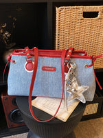 Denim Shoulder Bag with Star Charm