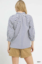 Umgee Striped V-Neck Button Down Top
