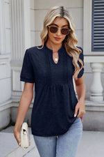 Notched Short Sleeve Top