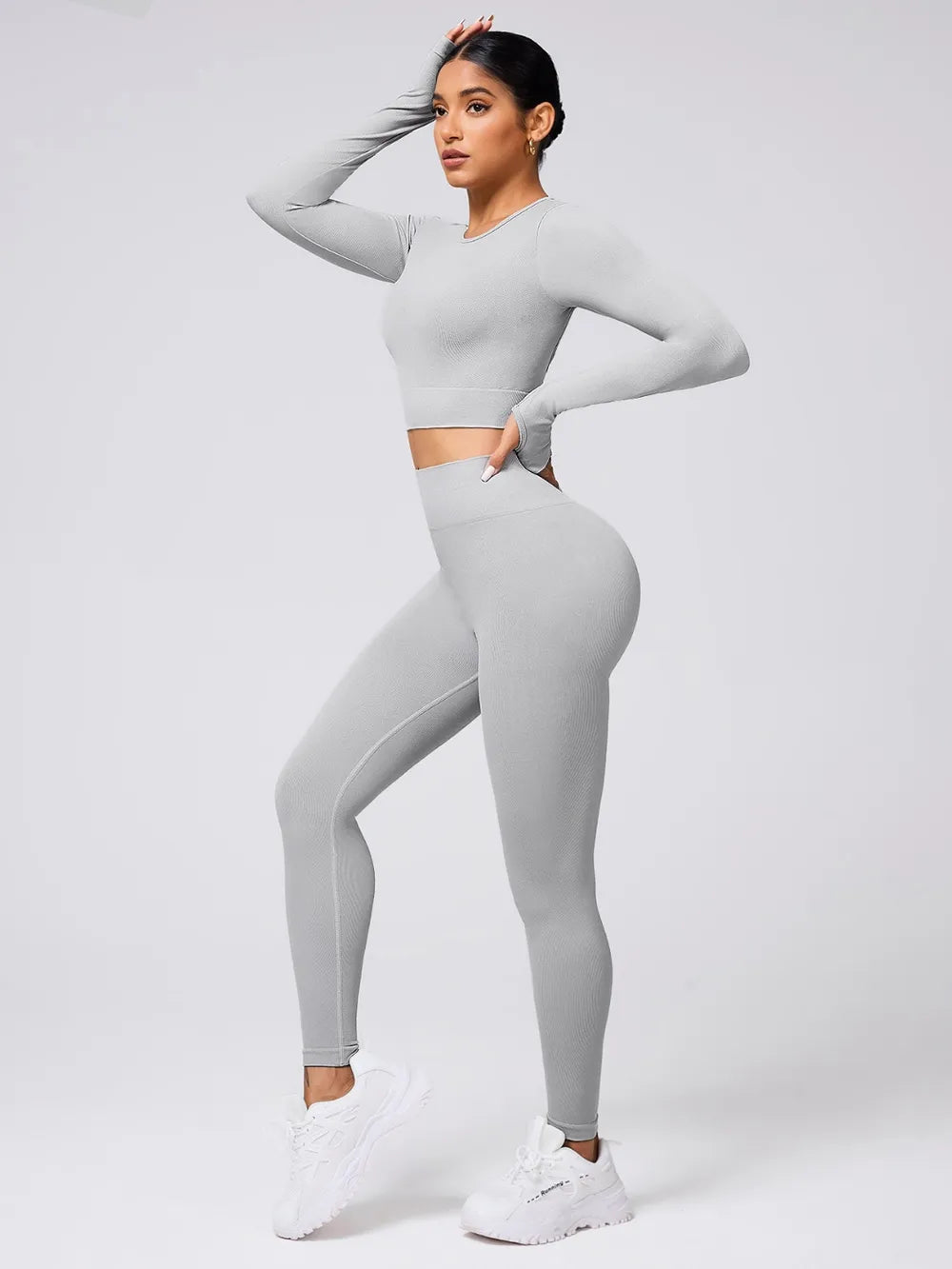 Back Crisscross Round Neck Long Sleeve Top and Leggings Active Set - Ladyez