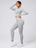 Back Crisscross Round Neck Long Sleeve Top and Leggings Active Set - Ladyez