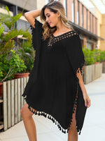 Tassel Cutout Half Sleeve Cover-Up - Ladyez